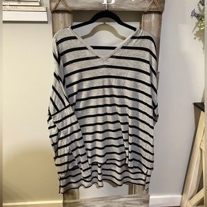 Express Black & Grey Striped Long Sleeve Sweater